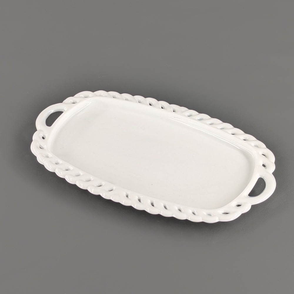 Vintage White Milk Glass Reticulated Edge Serving Tray Platter 8.75x5.25
